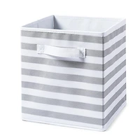 KSP Collapsible 'Stripes' Non-Woven Storage Bin (Light Grey) 10x10x11"