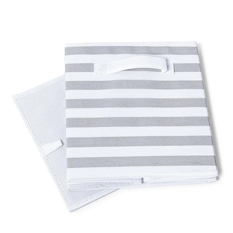 KSP Collapsible 'Stripes' Non-Woven Storage Bin (Light Grey) 10x10x11"