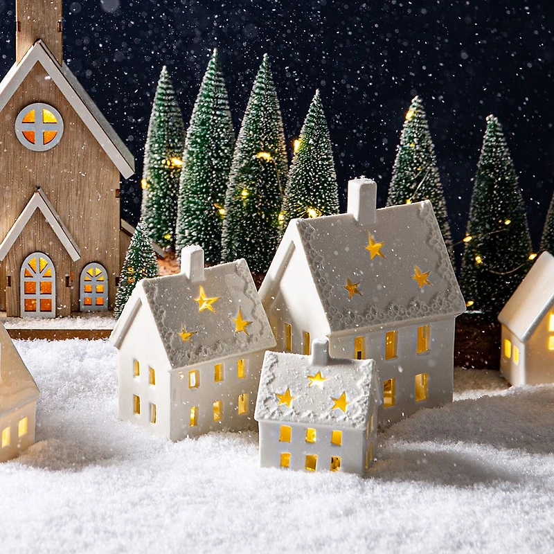 KSP Christmas Village Ceramic LED Decor - Set of 3 (White)