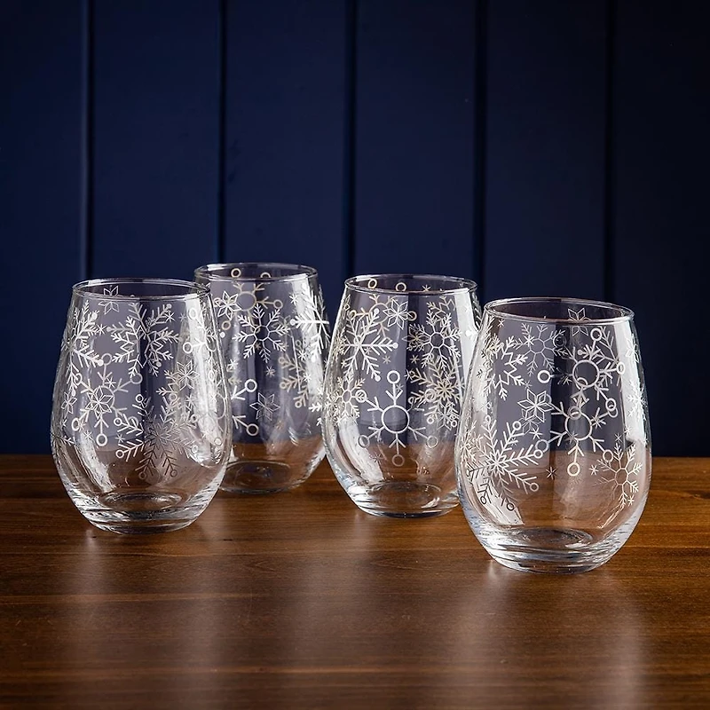 KSP Christmas Cheers 'Snowfall' Stemless Wine Glass - Set of 4