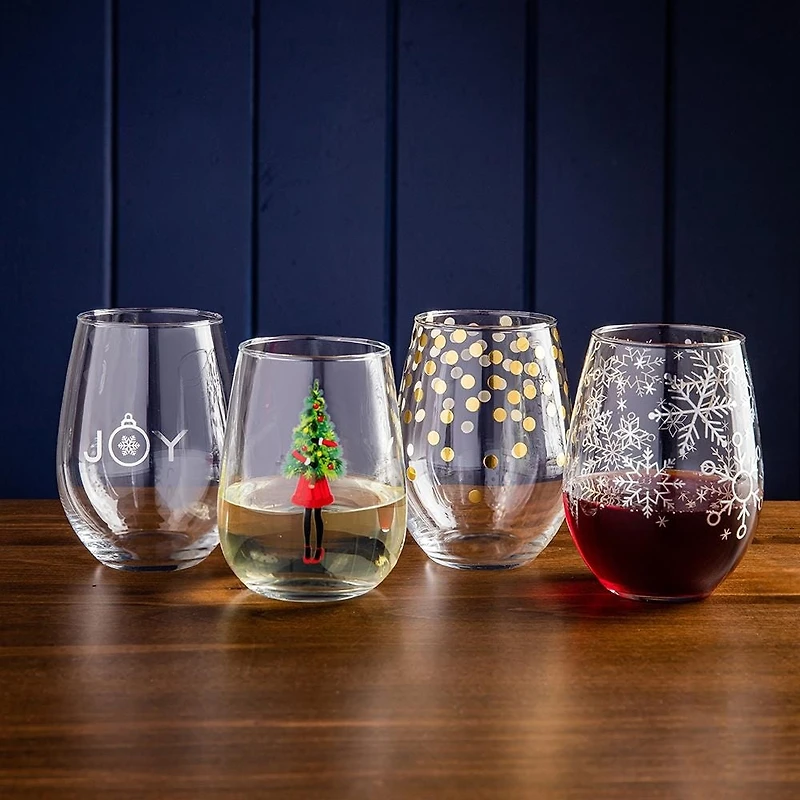 KSP Christmas Cheers 'Snowfall' Stemless Wine Glass - Set of 4
