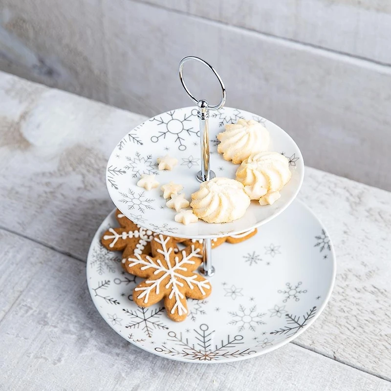 KSP Christmas Entertain 'Snowfall' Porcelain Buffet Stand 2-Tier