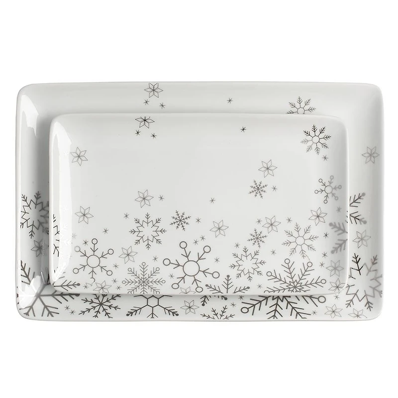 KSP Christmas Entertain 'Snowfall' Porcelain Serving Plate Set of 2