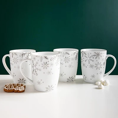 KSP Christmas Decal 'Snowfall' Porcelain Mug - Set of 4