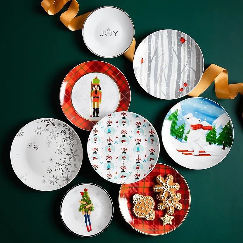 KSP Christmas Decal 'Snowfall' Porcelain Side Plate - Set of 4