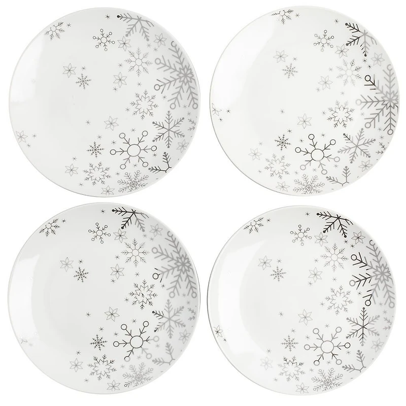 KSP Christmas Decal 'Snowfall' Porcelain Side Plate - Set of 4