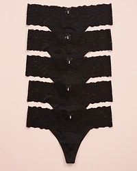 5-Pack Microfiber and Wide Lace Band Thong Panty