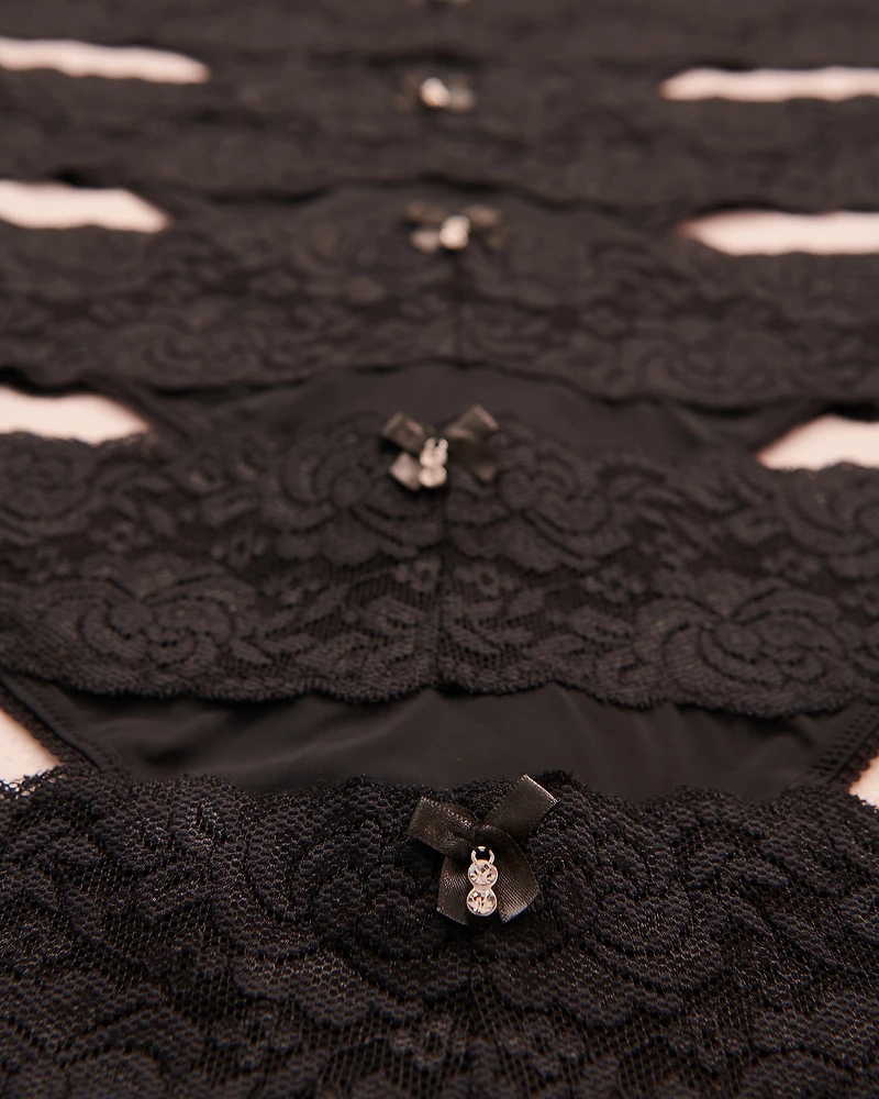 Lot de 5 culottes tanga microfibre et large bande dentelle