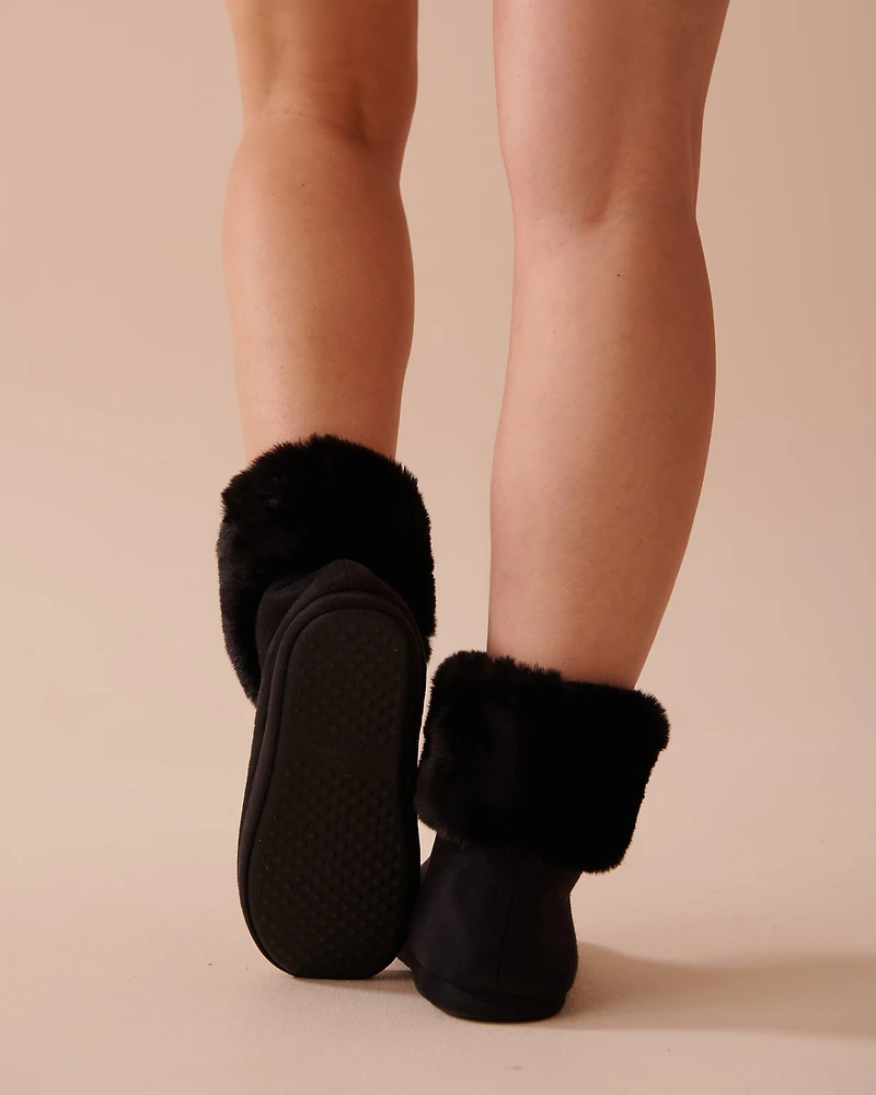 Faux Suede and Fur Bootie Slippers