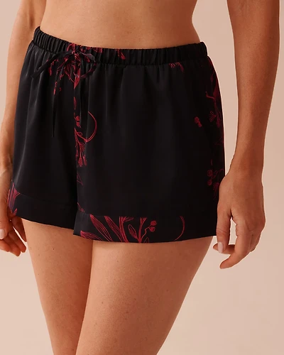 Dark Floral Print Satin Shorts