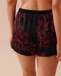 Dark Floral Print Satin Shorts