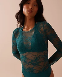 Long Sleeve Lace and Microfiber Teddy