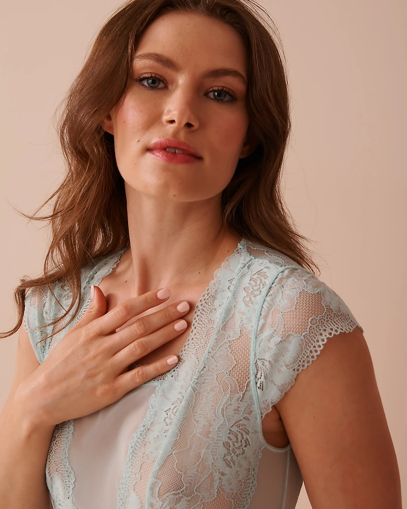 Floral Lace and Mesh Cap Sleeve Teddy