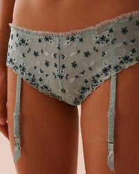 Embroidered Mesh and Ruffle Cheeky Panty