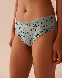 Embroidered Mesh and Ruffle Cheeky Panty
