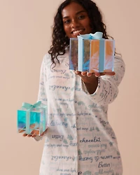 Chemisier manches longues en velours doux imprimé hivernal