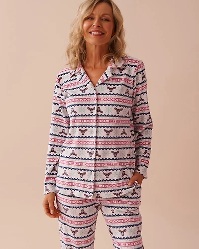 Winter Print Soft Velour Button-down Shirt