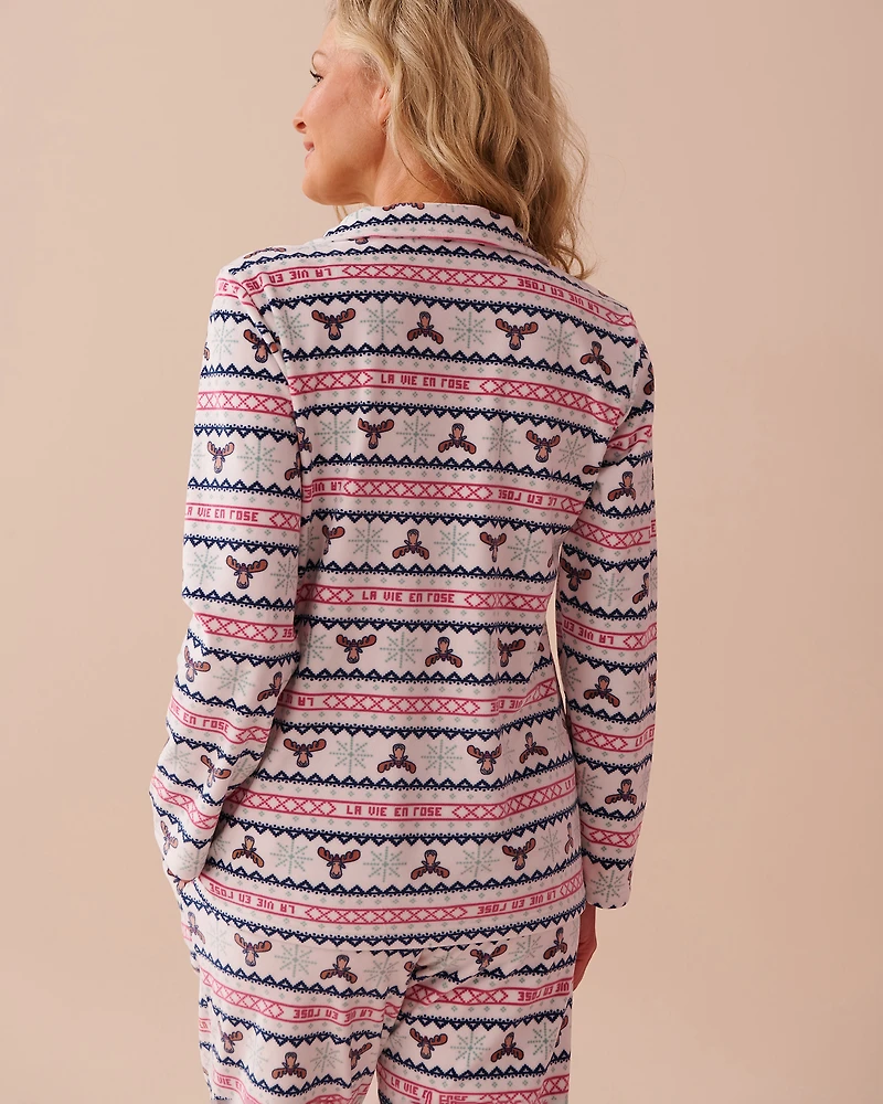 Winter Print Soft Velour Button-down Shirt
