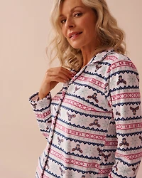 Winter Print Soft Velour Button-down Shirt