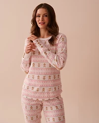 Gingerbread Print Waffle Knit Long Sleeve Shirt
