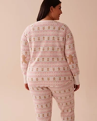 Gingerbread Print Waffle Knit Long Sleeve Shirt