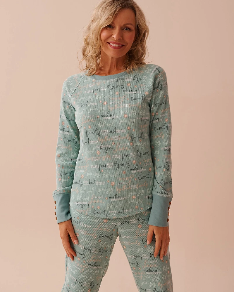 Gingerbread Print Waffle Knit Long Sleeve Shirt