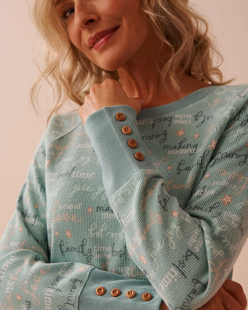 Gingerbread Print Waffle Knit Long Sleeve Shirt