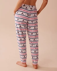Moose Fair Isle Print Soft Velour Jogger Pajama Pants