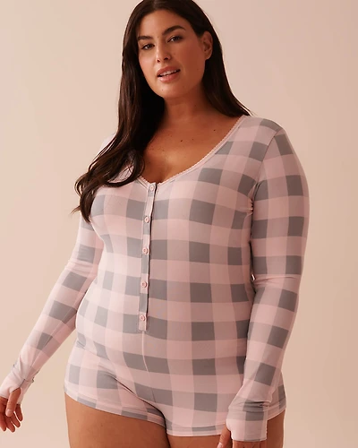 Diagonal Plaid Super Soft Long Sleeve Romper