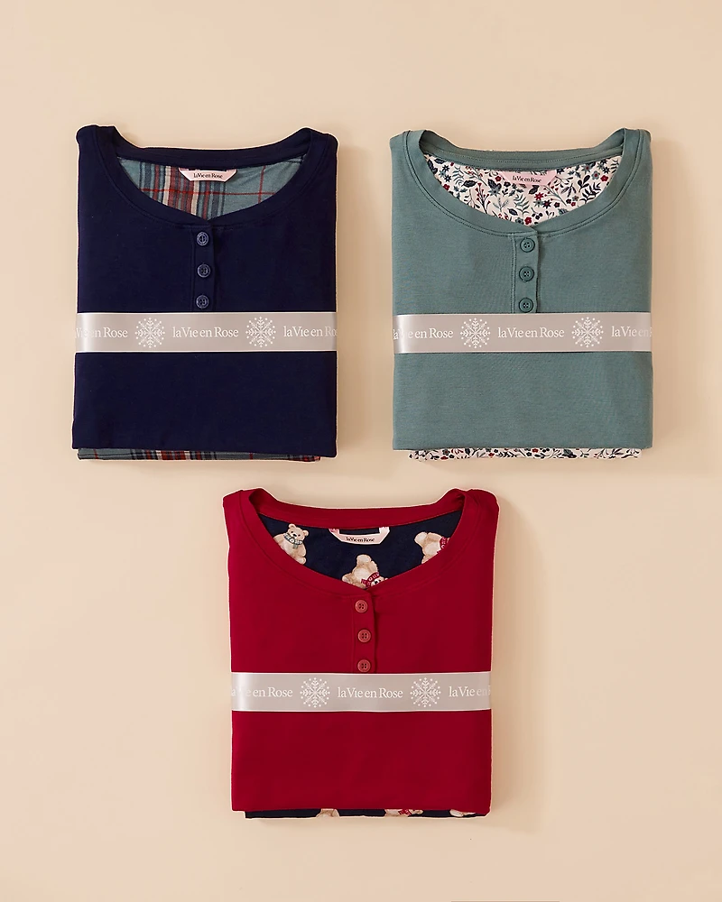 Winter Flowers Print Long Sleeve PJ Set