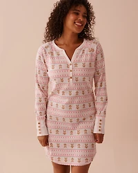 Gingerbread Print Waffle Knit Long Sleeve Sleepshirt