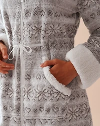 Fair Isle Print Cable Knit Hooded Robe