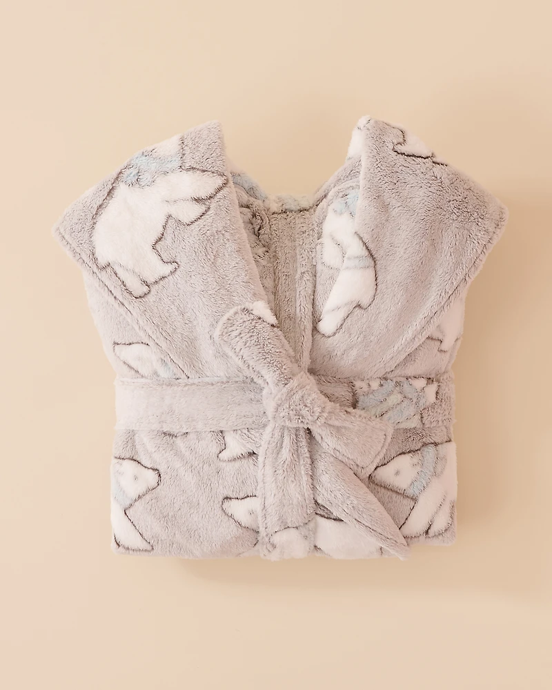 Polar Bear Print Soft Plush Hooded Robe