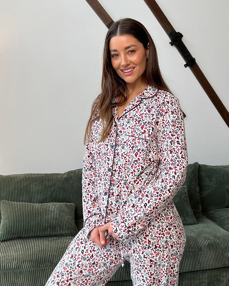 Winter Flowers Print Flannel PJ Set