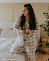 Diagonal Plaid Super Soft V-neck Button-front Top