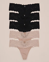 Lot de 5 culottes tanga microfibre et large bande dentelle