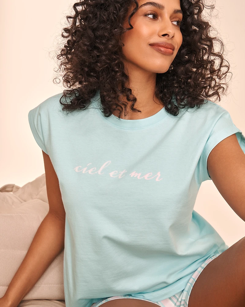 Cotton Crew Neck T-shirt with Cap Sleeves