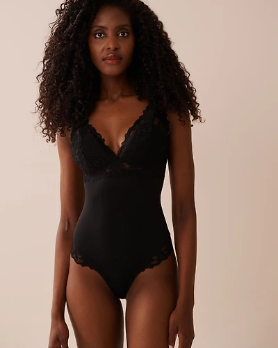 Combiné cheeky en microfibre et dentelle florale
