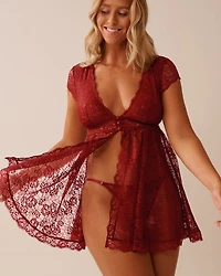 Open Front Floral Lace Babydoll