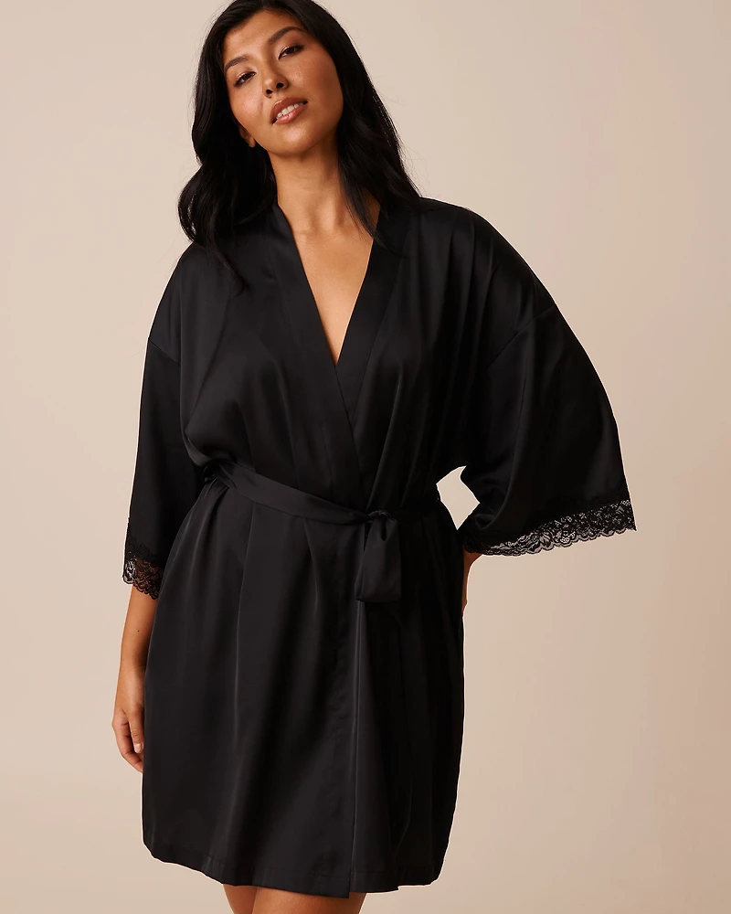 Satin and Lace Trim Kimono