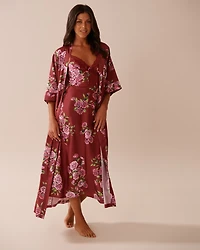 Rose Print Satin Long Kimono
