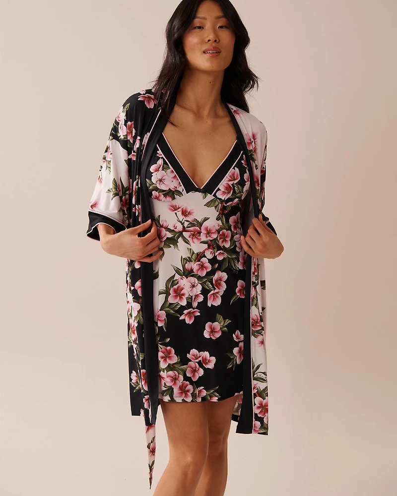 Kimono en fibres recyclées imprimé fleurs de cerisier