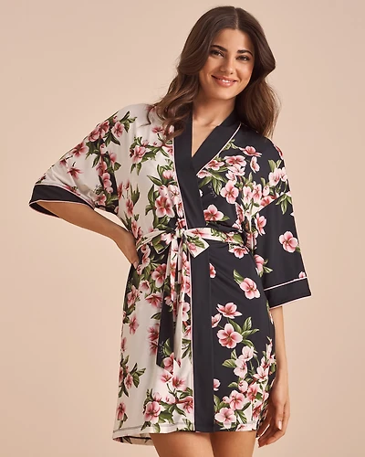 Kimono en fibres recyclées imprimé fleurs de cerisier
