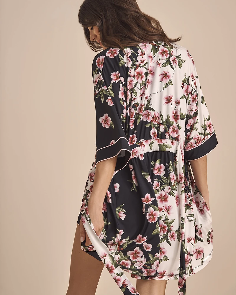 Kimono en fibres recyclées imprimé fleurs de cerisier