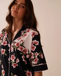 Cherry Blossom Print Recycled Fibers 3/4 Sleeve Button-down Shirt