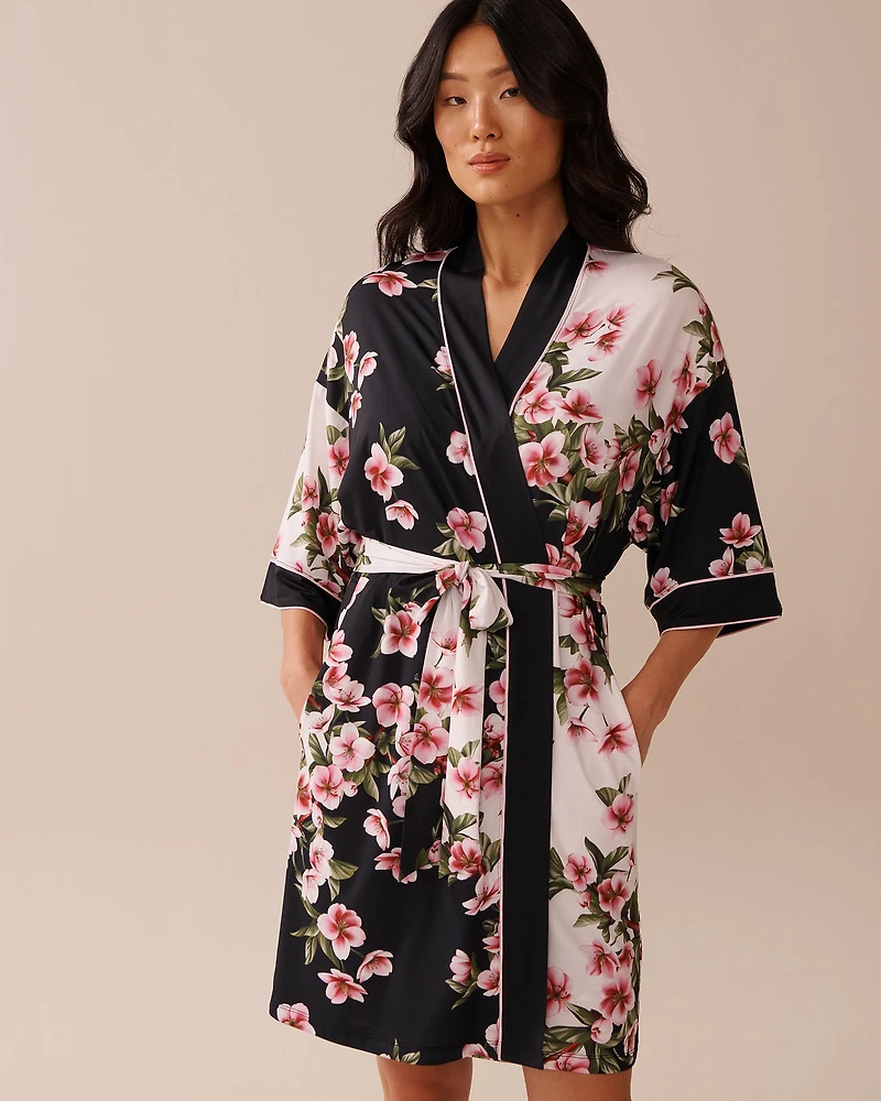 Kimono en fibres recyclées imprimé fleurs de cerisier