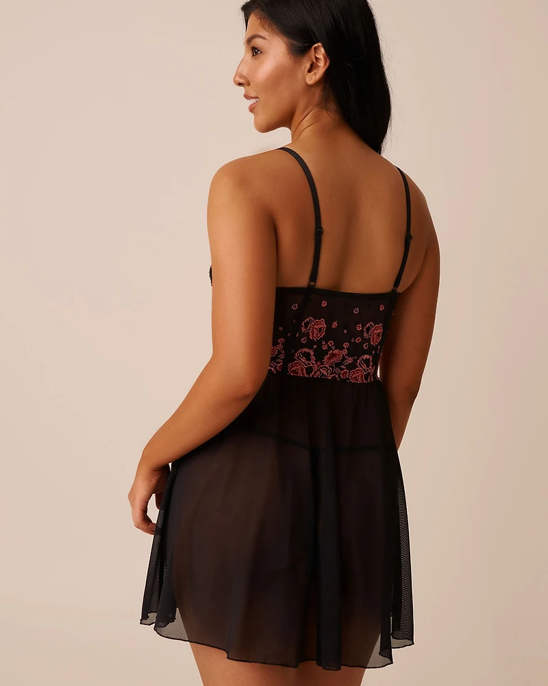 Embroidered Mesh Plunge Nightie