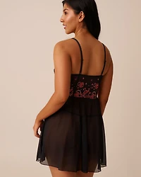 Embroidered Mesh Plunge Nightie