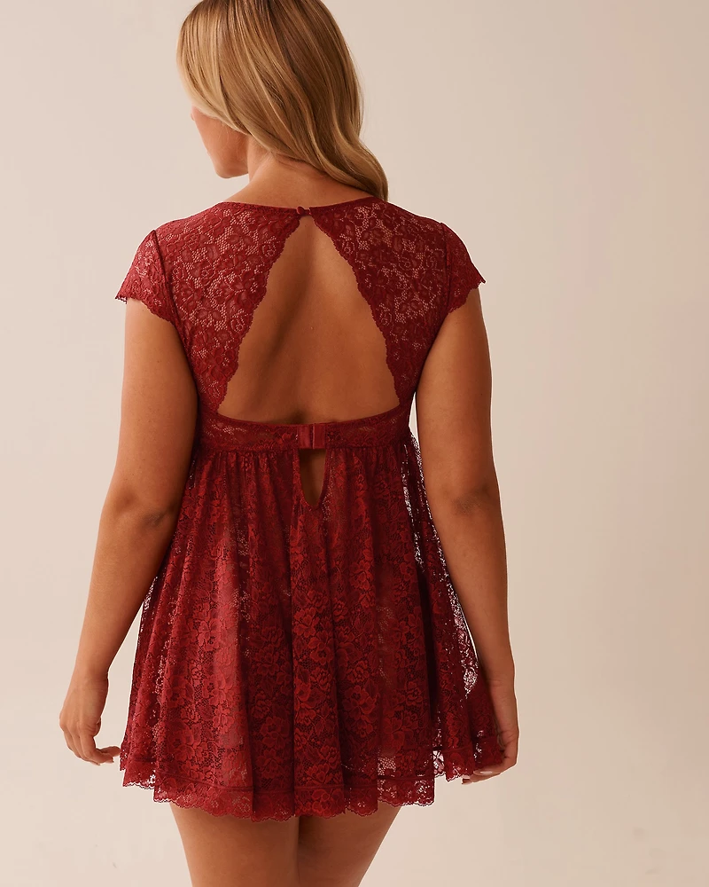Open Front Floral Lace Babydoll
