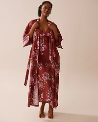 Rose Print Satin Long Kimono
